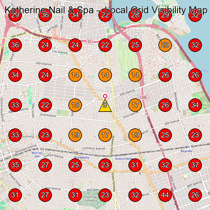 Katherine Nail & Spa GeoGrid visibility map for Nail Salon in Queens